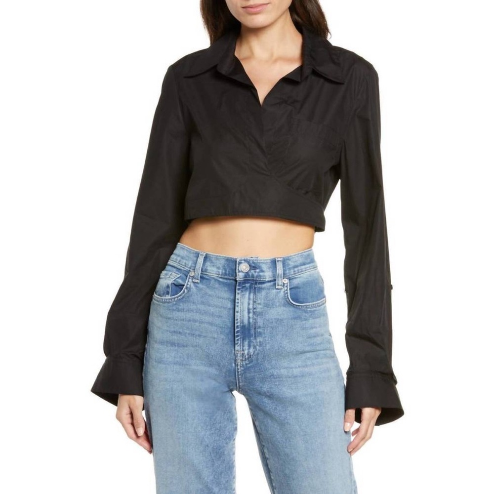 TWP The Ty Me Up Crop Shirt In Black Size M